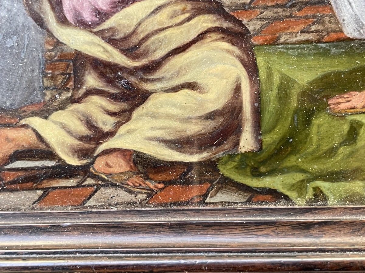 Mosè e Aronne davanti al Faraone, pittura sottovetro, cornice originale. XVII secolo-photo-7