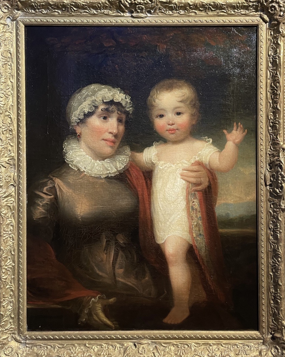Ritratto di madre e figlio, scuola inglese, Regency 1815-1820, firmato James Green -photo-2