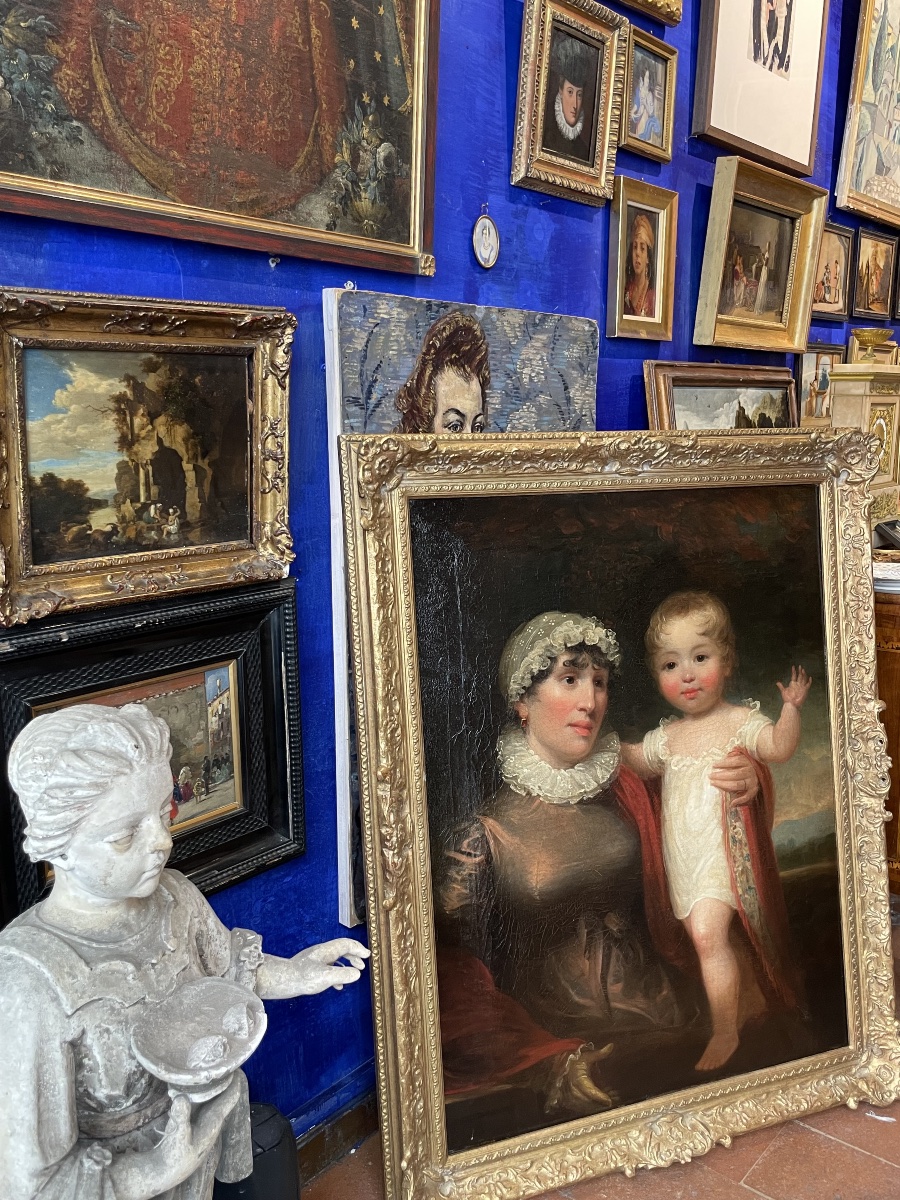 Ritratto di madre e figlio, scuola inglese, Regency 1815-1820, firmato James Green -photo-4