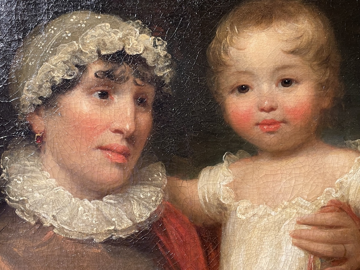 Ritratto di madre e figlio, scuola inglese, Regency 1815-1820, firmato James Green -photo-1
