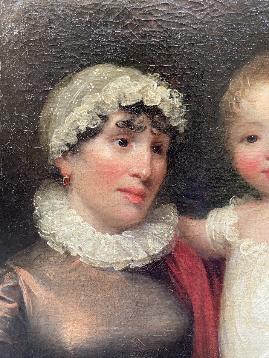 Ritratto di madre e figlio, scuola inglese, Regency 1815-1820, firmato James Green -photo-2
