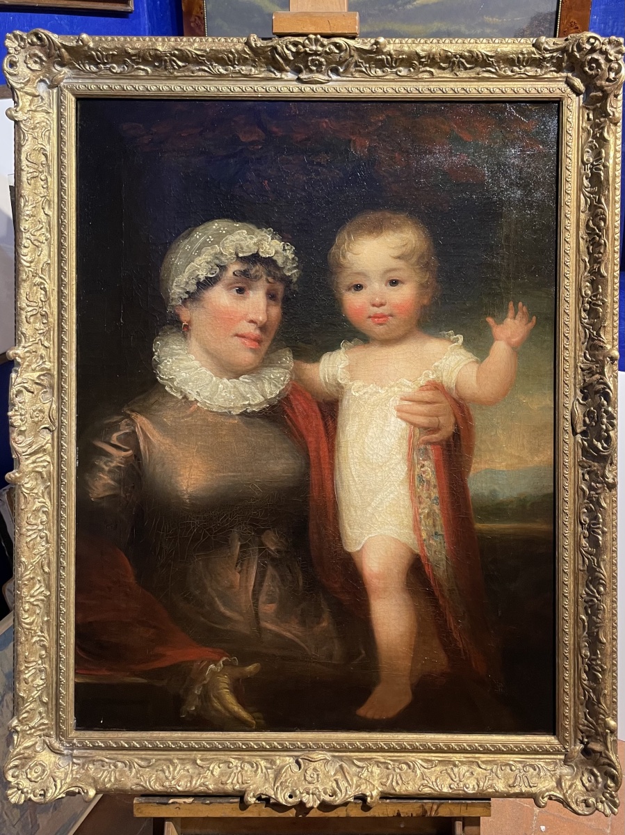 Ritratto di madre e figlio, scuola inglese, Regency 1815-1820, firmato James Green -photo-8