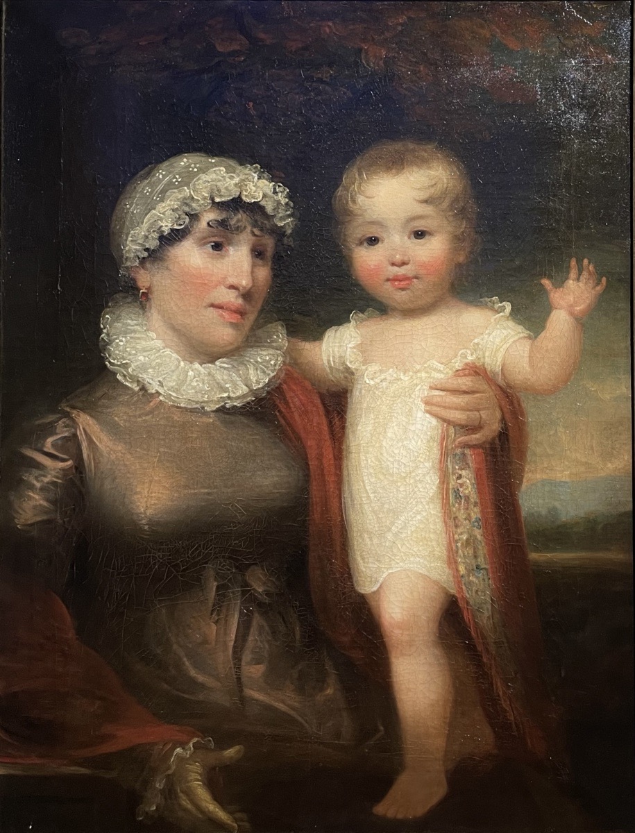 Ritratto di madre e figlio, scuola inglese, Regency 1815-1820, firmato James Green 