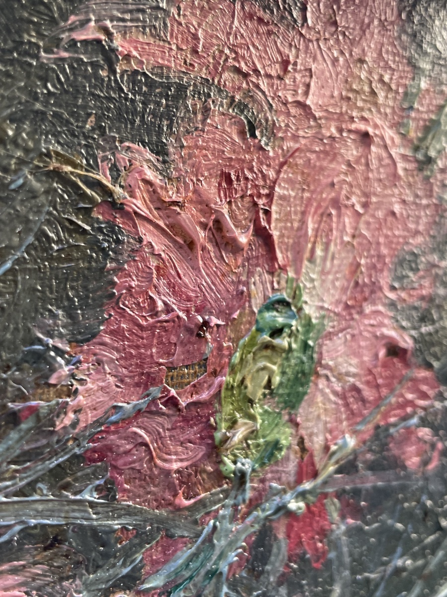 Natura morta con mazzo di garofani rosa – Cayo Guadalupe, scuola spagnola, primo Novecento -photo-3