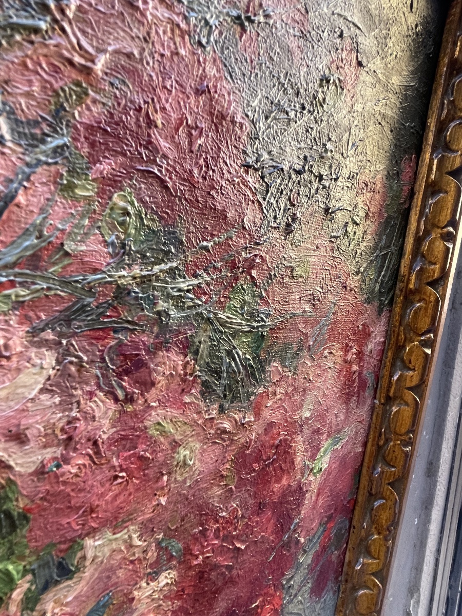 Natura morta con mazzo di garofani rosa – Cayo Guadalupe, scuola spagnola, primo Novecento -photo-1