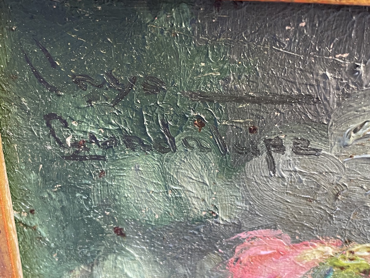 Natura morta con mazzo di garofani rosa – Cayo Guadalupe, scuola spagnola, primo Novecento -photo-4