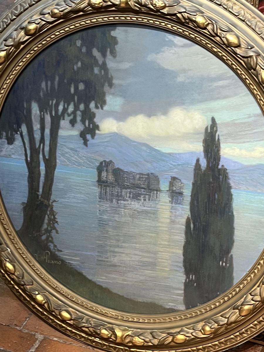 Lago Maggiore, Veduta dei castelli di Cannero, Firmato Vittorio Piano, Inizio XX sec.-photo-3