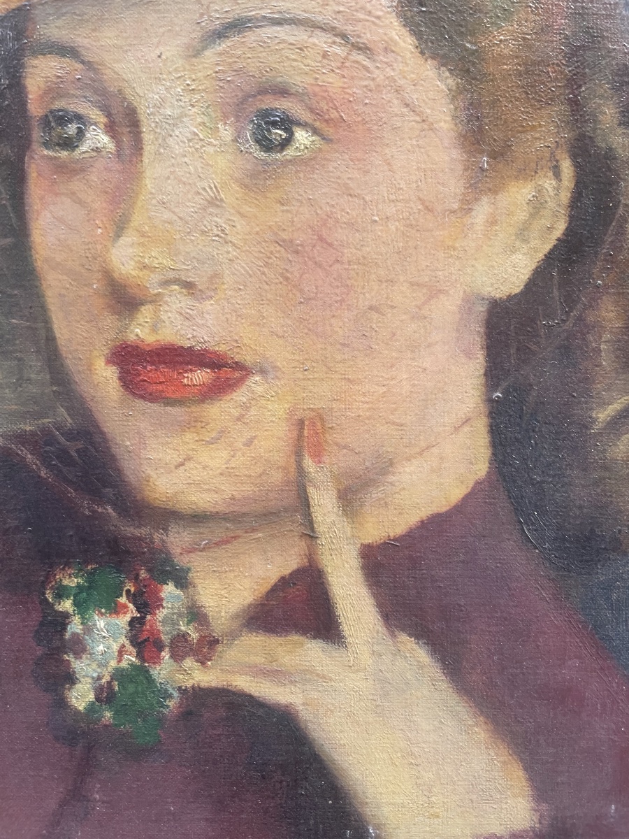 Anni ‘40. Ritratto di donna con cappello a veletta, scuola francese, firmato Vanier  -photo-4