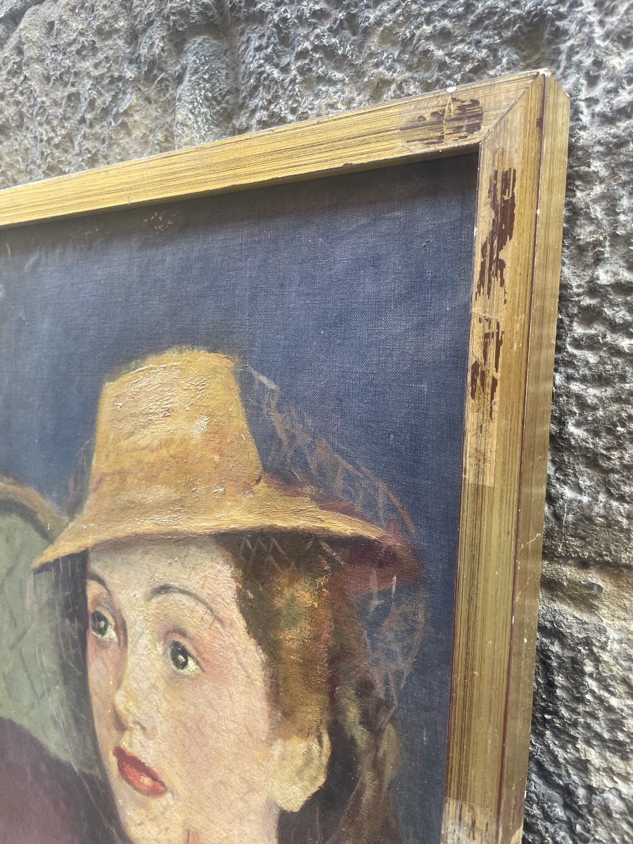 Anni ‘40. Ritratto di donna con cappello a veletta, scuola francese, firmato Vanier  -photo-6
