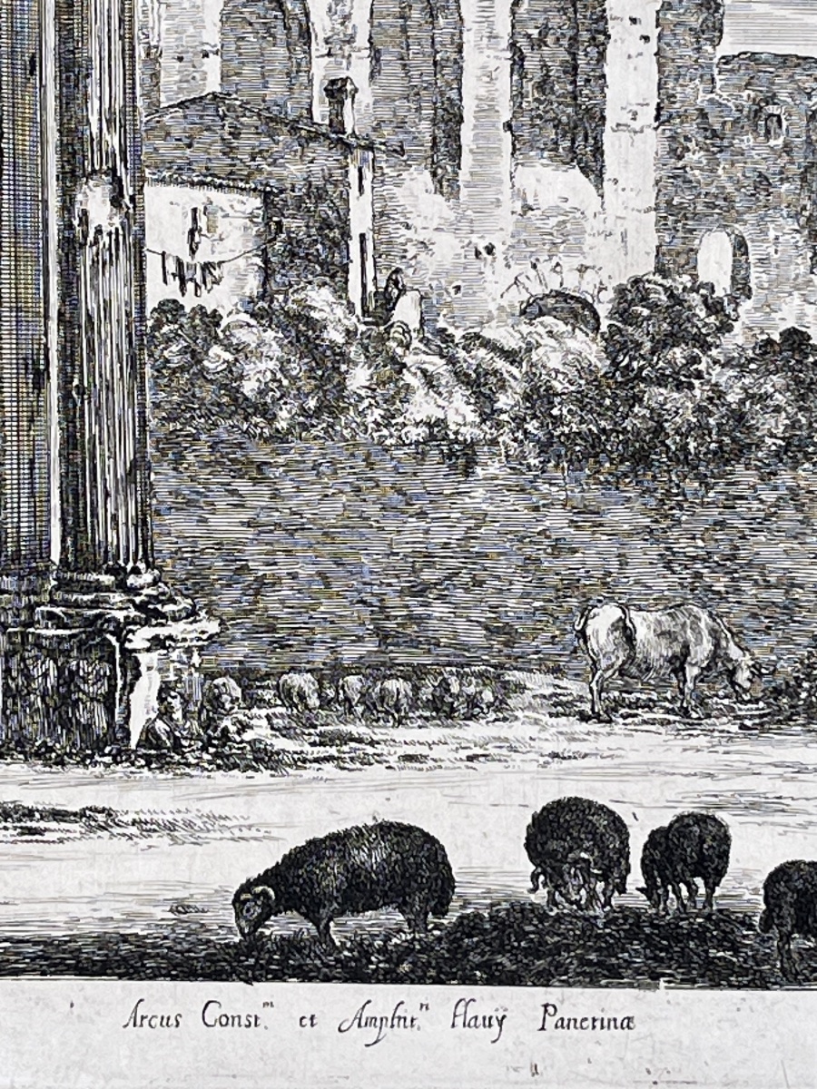 Stefano della Bella, Arco di Costantino e Colosseo, acquaforte XVII secolo, filigrana Colbert  -photo-2