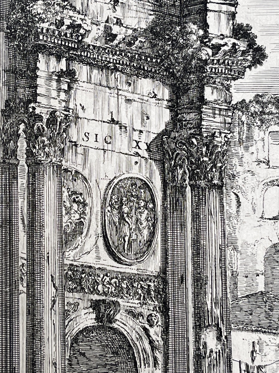 Stefano della Bella, Arco di Costantino e Colosseo, acquaforte XVII secolo, filigrana Colbert  -photo-4