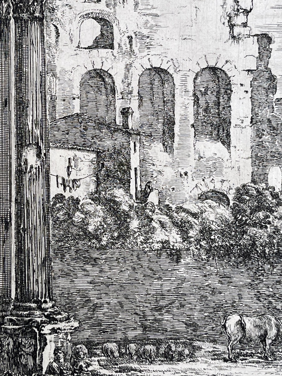 Stefano della Bella, Arco di Costantino e Colosseo, acquaforte XVII secolo, filigrana Colbert  -photo-3