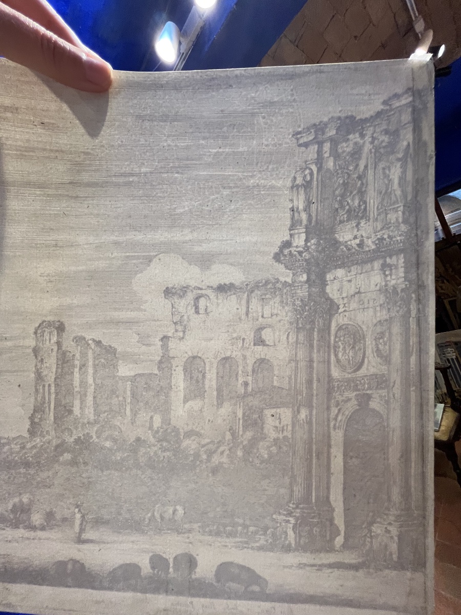 Stefano della Bella, Arco di Costantino e Colosseo, acquaforte XVII secolo, filigrana Colbert  -photo-7
