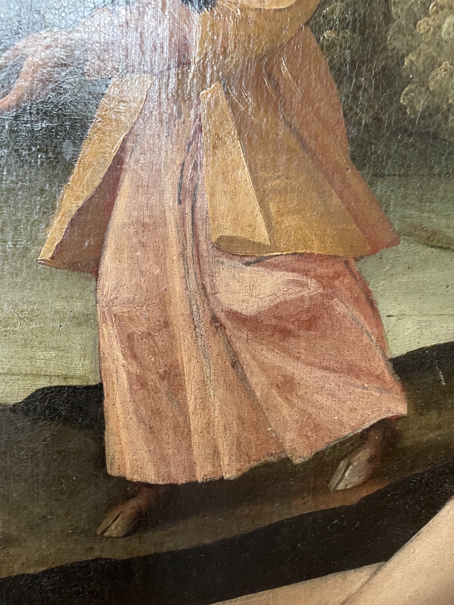 Tentazione di san Benedetto con demone in veste di dama, franco-fiammingo, XVII sec-photo-1