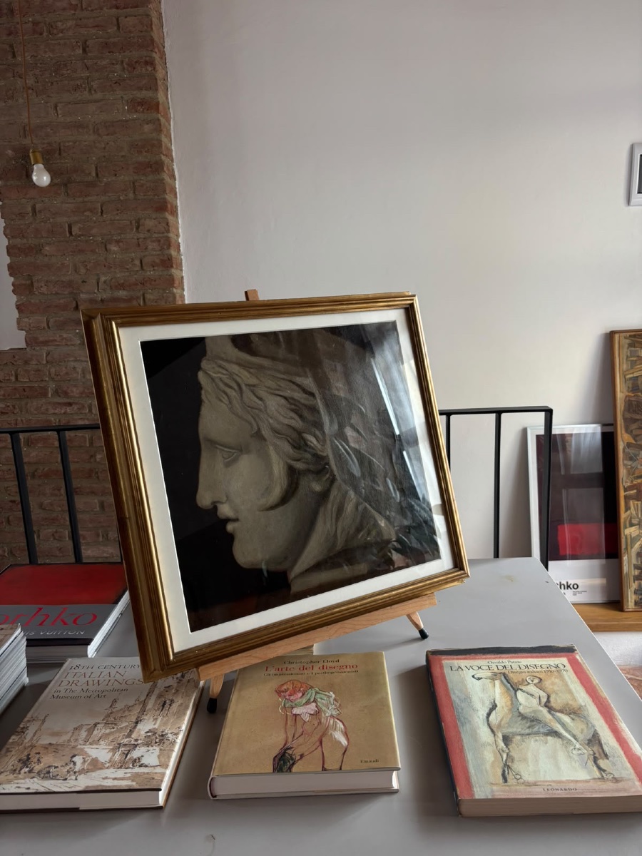 Studio accademico di testa di imperatrice romana con velo e diadema – XIX secolo  Olio su carta-photo-2