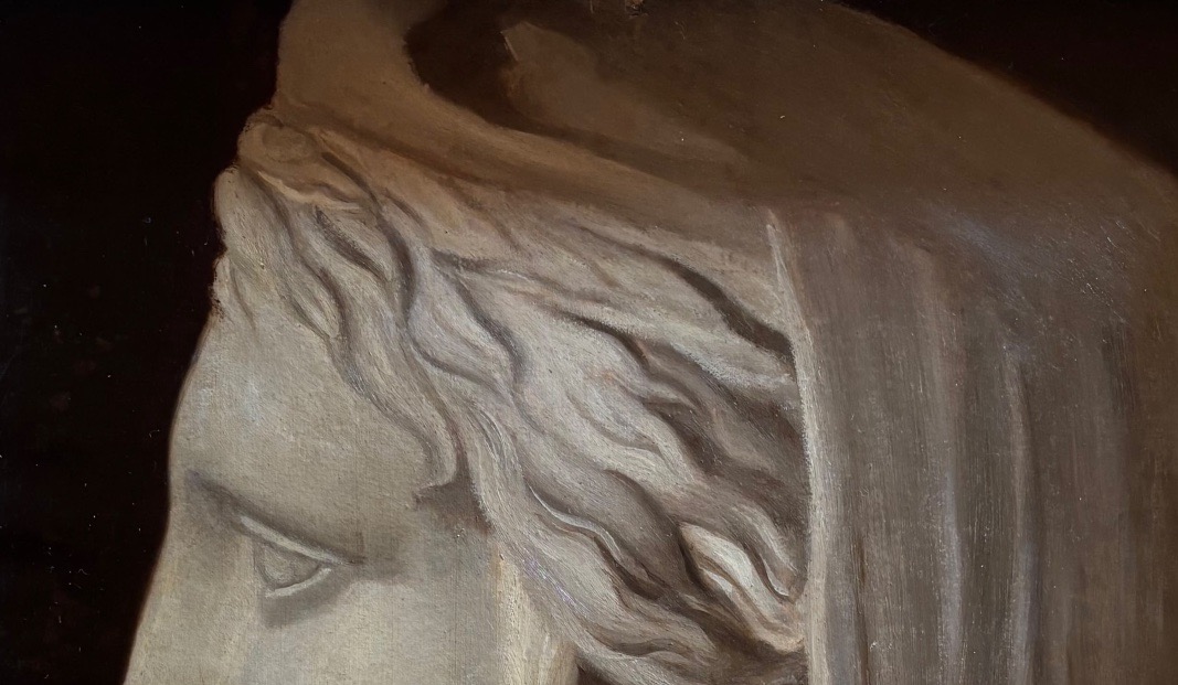 Studio accademico di testa di imperatrice romana con velo e diadema – XIX secolo  Olio su carta-photo-3