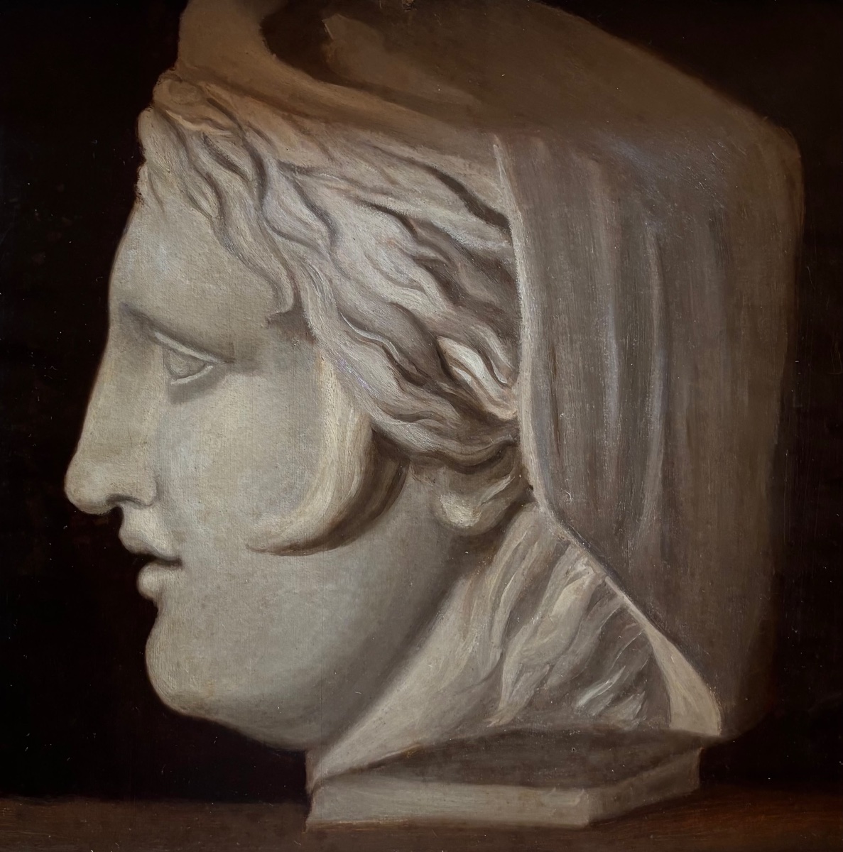 Studio accademico di testa di imperatrice romana con velo e diadema – XIX secolo  Olio su carta