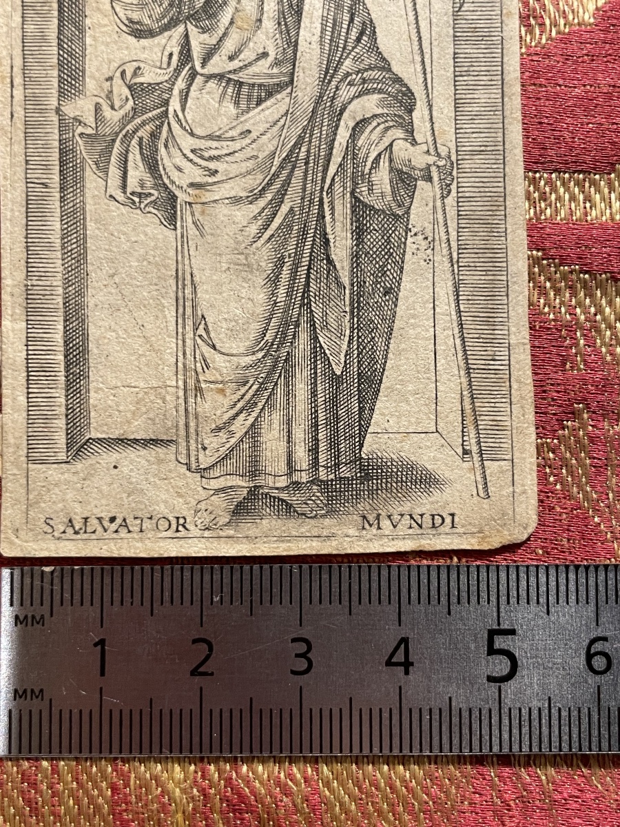 Marcantonio Raimondi, Salvator Mundi, incisione a bulino, collezione Böhm. XVI secolo-photo-3
