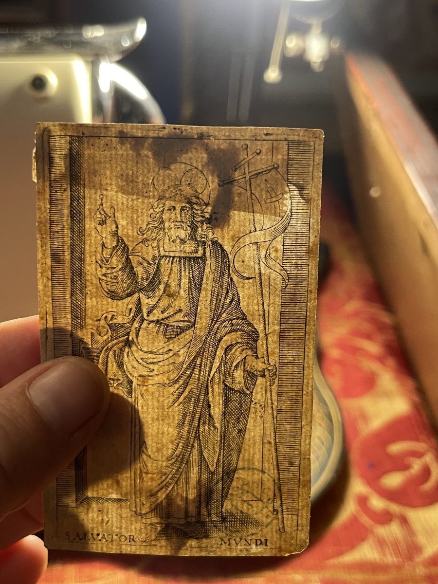 Marcantonio Raimondi, Salvator Mundi, incisione a bulino, collezione Böhm. XVI secolo-photo-3