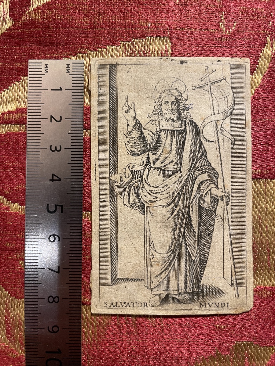 Marcantonio Raimondi, Salvator Mundi, incisione a bulino, collezione Böhm. XVI secolo-photo-8