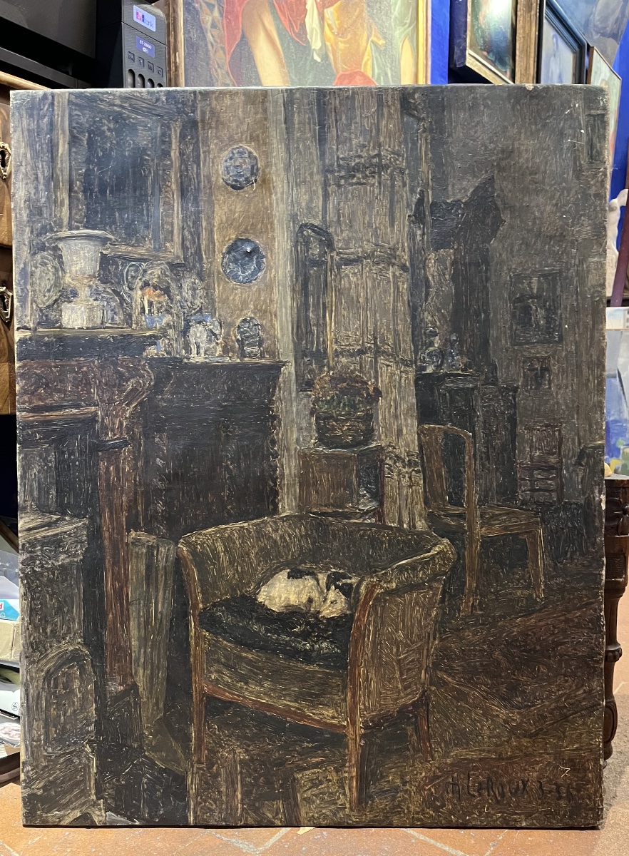 Intérieur à Auderghem, Henri Le Roux, firmato e datato 1936.-photo-3