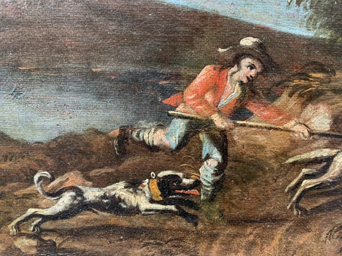Paesaggio con cacciatori e lupo. XVIII secolo-photo-3