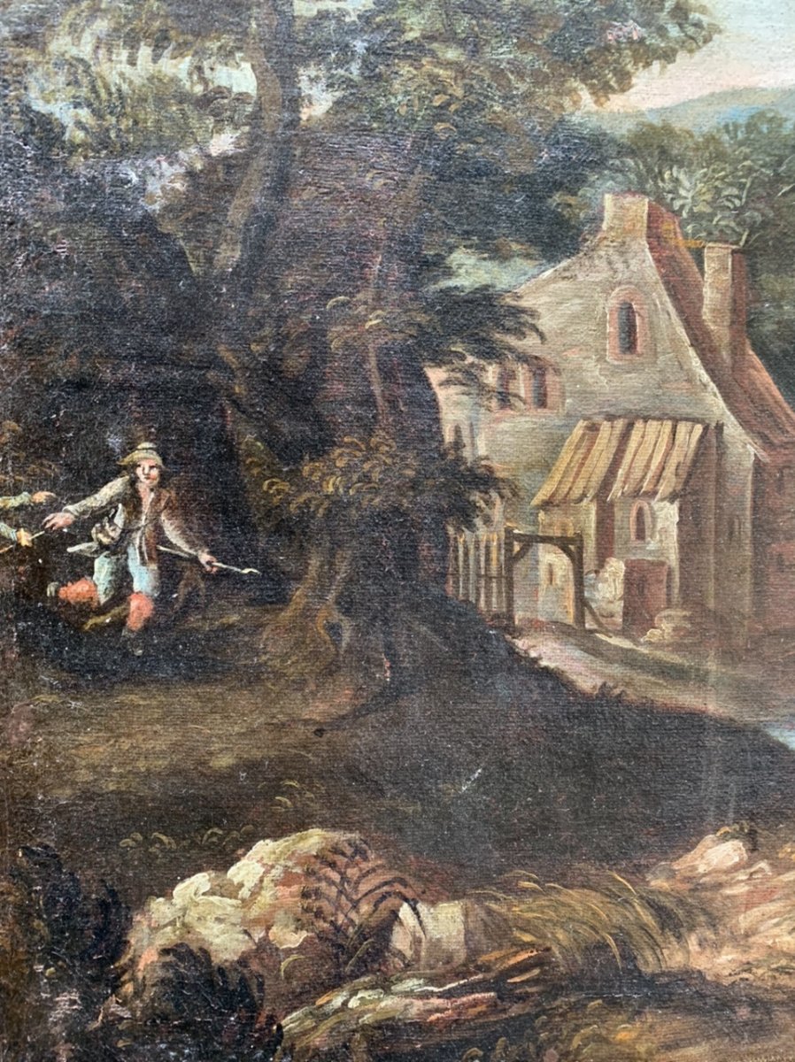 Paesaggio con cacciatori e lupo. XVIII secolo-photo-6