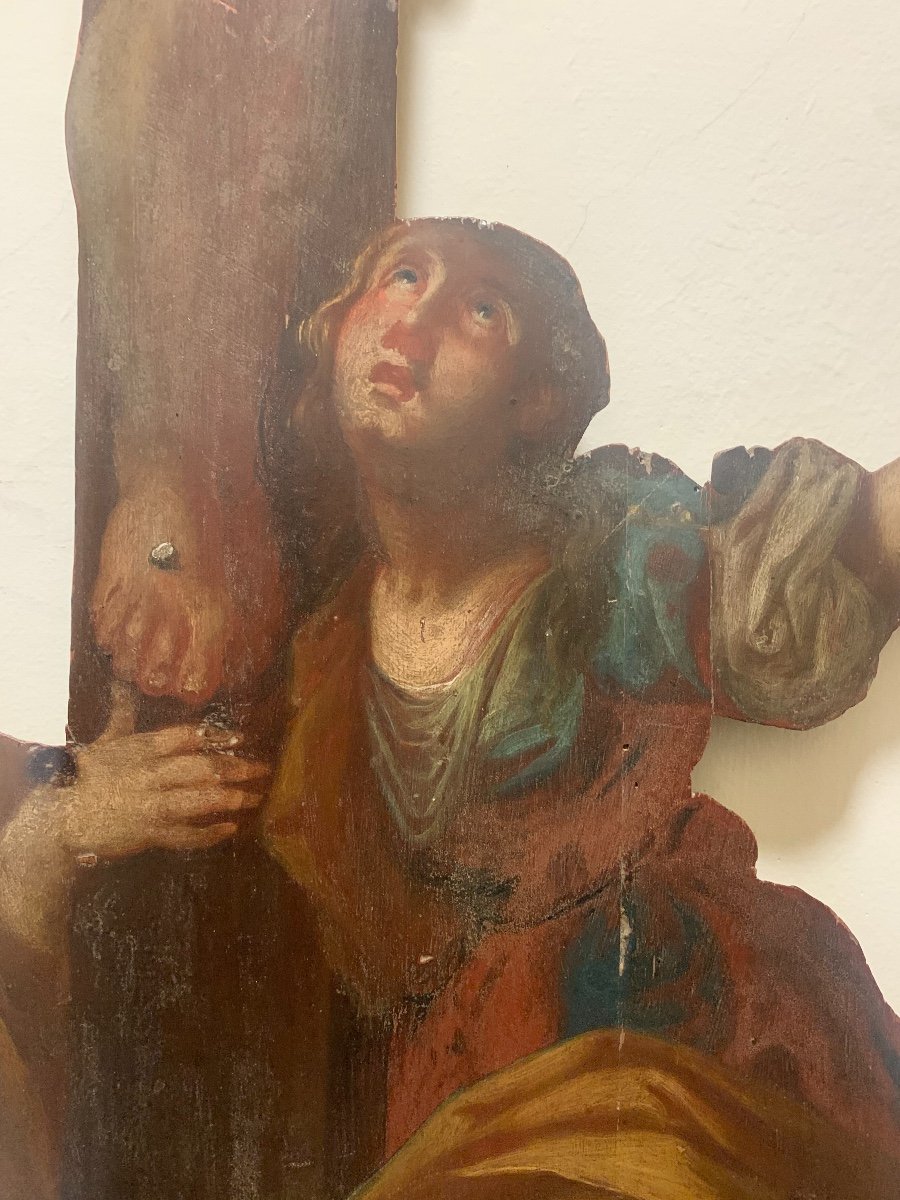 Crocefisso sagomato con Maria Maddalena,  olio su supporto ligneo. fine XVII - inizio XVIII secolo-photo-2
