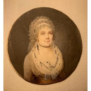 Miniatura ritratto  femminile. Epoca direttorio. 1790 circa .