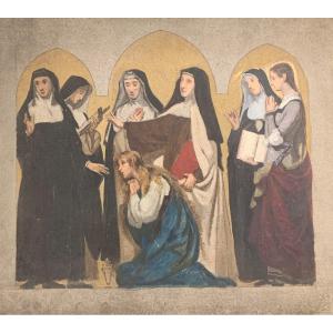 Bozzetto preparatorio con le monache e Maria Maddalena.  Fine XIX secolo. 