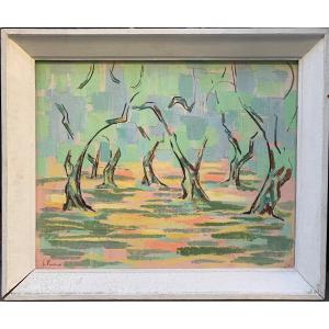 L'oliveto. Grance dipinto di Gabrielle Ricard Cordingley (nata 1924)