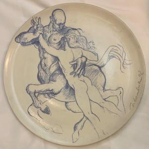 Ceramica Pop-Art  di Marco Silombria.  Achille e Centauro Chirone.