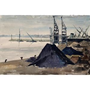 Le port de Terragon.  Aquarelle vers 1940-1950. 