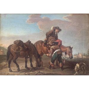 PAOLO MONALDI (post 1710-post 1779)  "Sosta in campagna" e "Un gioco di carte".  Circa 174