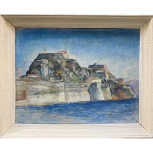 Corfù. Vecchia Fortezza veneziana sull’isola Greca. Firmato Tin Florias (1897-1969, greco)