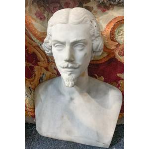 Busto maschile in marmo bianco statuario di Carrara. Ambito Toscano. Circa 1850. 