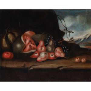 Natura Morta con Cocomero, Pere e Uva - Scuola Lombarda. XVII-XVIII sec