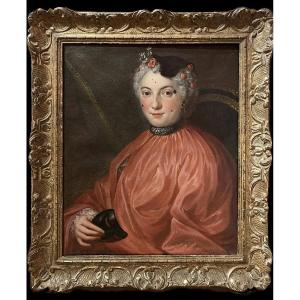 Dama in costume da carnevale, maschera, mouches e tremblants – ca. 1730. Ambito di Ch. Coypel