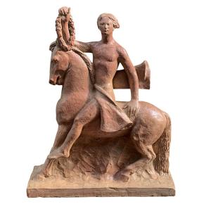 Eroe italico a cavallo, scultura in terracotta, Giorgio Rossi (1894–1981)