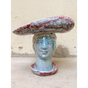 Scultore toscano del Novecento - Donna con cappello, terracotta smaltata 