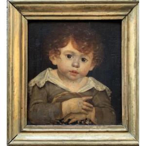 Ritratto di fanciullo con grappolo d’uva, scuola francese, ca 1820, cerchia di Dubois-Drahonet