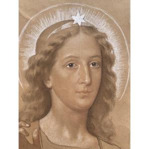 Arcangelo Gabriele. Studio preparatorio firmato da Enrico Reffo (64 x 49 cm)  