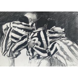 Juventus – Disegno di calcio: l’abbraccio dopo il gol. UEFA Champions League 1995–96
