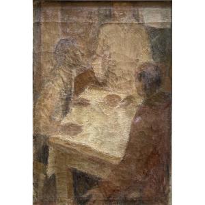 Cena in Emmaus, firmato e datato 1943 – Scuola Romana (?) Novecento. Dipinto di 60 × 85 cm con 