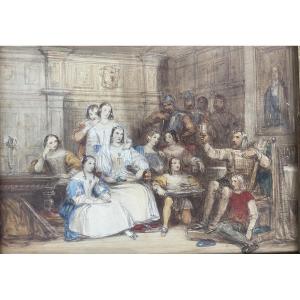 Acquarello inglese vittoriano, scena storica romantica (Re Lear?) by Cattermole
