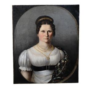 Scuola Europa centrale, Ritratto di dama con scialle floreale, ca. 1825