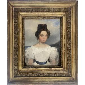 Robert-Léopold Leprince, Ritratto di giovane donna in abito bianco. Ca. 1830