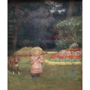 Ernest Rouart (1874–1942), Bambina con cane. Pittore impressionista della cerchia Degas-Manet