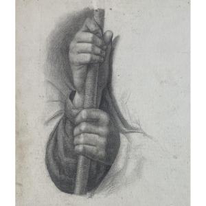 Studio accademico di mani che reggono un bastone, scuola toscana, cm 32 × 23