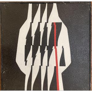 Enrico Sirello, 1975 – “Figura a clessidra bianca con asse rosso”, Studio per murale